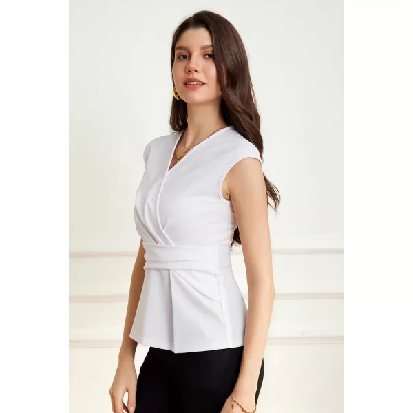 GRACE KARIN Womens 2024 Dressy Tops Casual Short Cap Sleeve Peplum Blouses Summer Wrap V Neck Work Business Shirt TopWhite