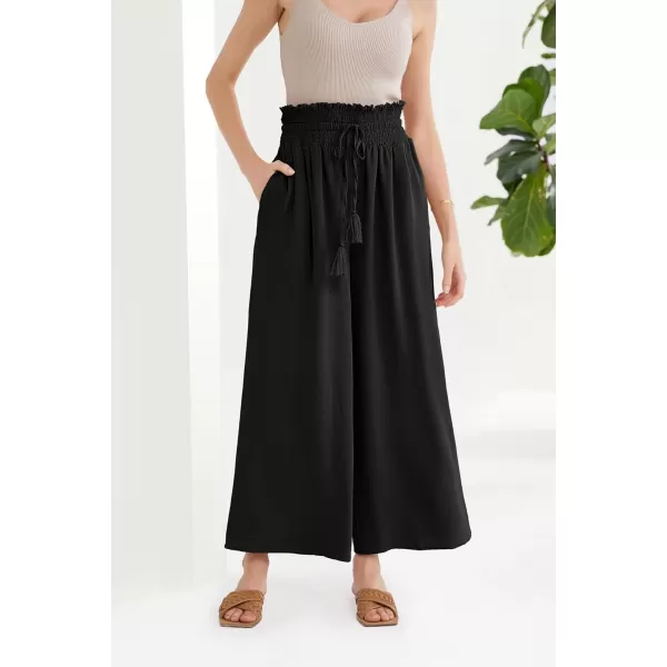 GRACE KARIN Womens 2024 Elastic High Waisted Palazzo Pants Loose Casual Wide Leg Lounge Boho Pant Trousers with PocketBlack