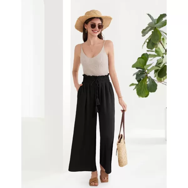 GRACE KARIN Womens 2024 Elastic High Waisted Palazzo Pants Loose Casual Wide Leg Lounge Boho Pant Trousers with PocketBlack