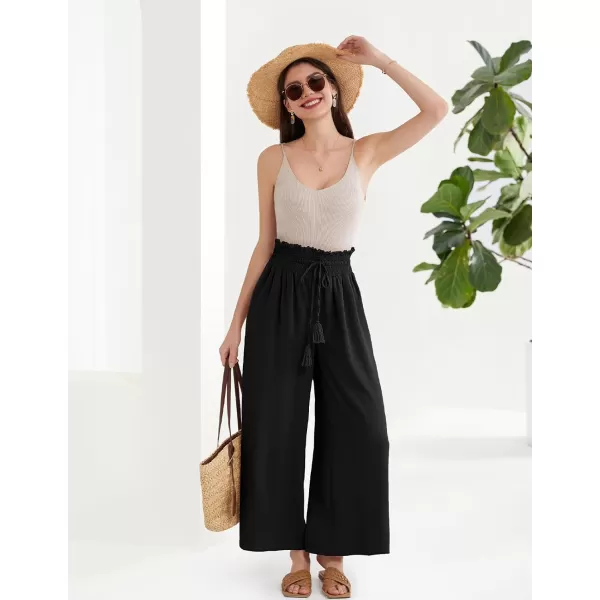 GRACE KARIN Womens 2024 Elastic High Waisted Palazzo Pants Loose Casual Wide Leg Lounge Boho Pant Trousers with PocketBlack