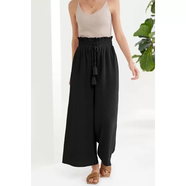 GRACE KARIN Womens 2024 Elastic High Waisted Palazzo Pants Loose Casual Wide Leg Lounge Boho Pant Trousers with PocketBlack