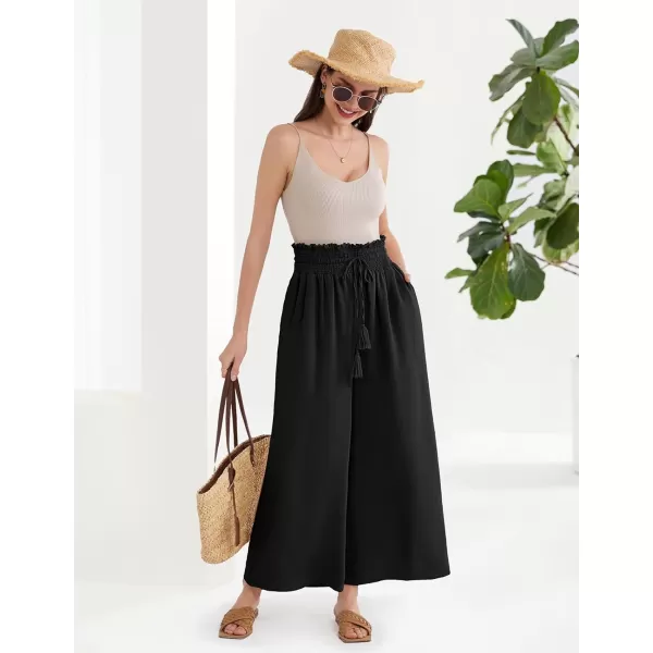 GRACE KARIN Womens 2024 Elastic High Waisted Palazzo Pants Loose Casual Wide Leg Lounge Boho Pant Trousers with PocketBlack