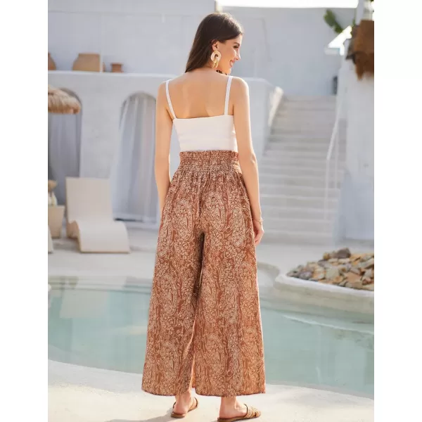 GRACE KARIN Womens 2024 Elastic High Waisted Palazzo Pants Loose Casual Wide Leg Lounge Boho Pant Trousers with PocketCoffee Print