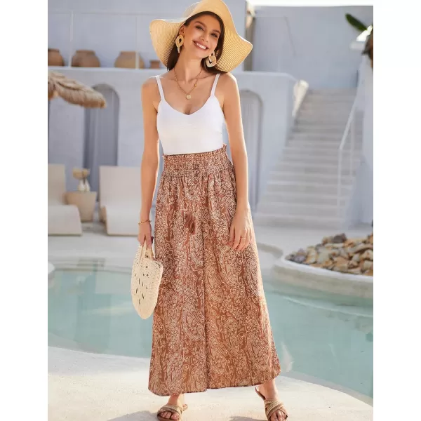 GRACE KARIN Womens 2024 Elastic High Waisted Palazzo Pants Loose Casual Wide Leg Lounge Boho Pant Trousers with PocketCoffee Print