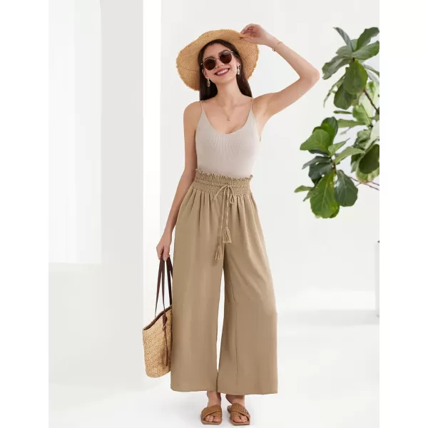 GRACE KARIN Womens 2024 Elastic High Waisted Palazzo Pants Loose Casual Wide Leg Lounge Boho Pant Trousers with PocketKhaki