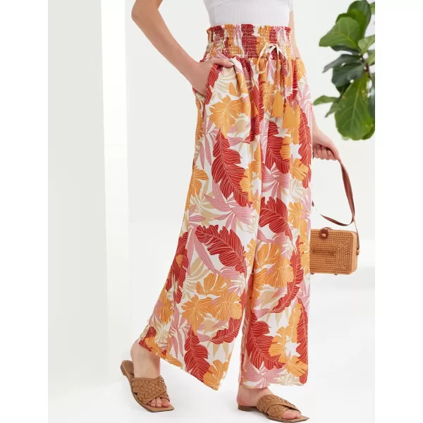 GRACE KARIN Womens 2024 Elastic High Waisted Palazzo Pants Loose Casual Wide Leg Lounge Boho Pant Trousers with PocketOrange Yellow Print