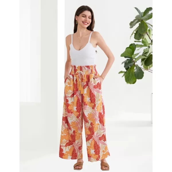 GRACE KARIN Womens 2024 Elastic High Waisted Palazzo Pants Loose Casual Wide Leg Lounge Boho Pant Trousers with PocketOrange Yellow Print