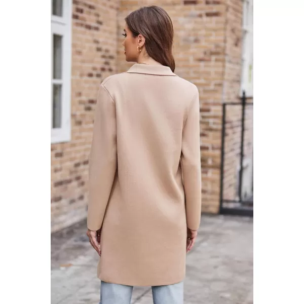 GRACE KARIN Womens 2024 Fashion Open Front Long Cardigan Sweaters Long Sleeve Lapel Knit Sweater Jacket with PocketsApricot