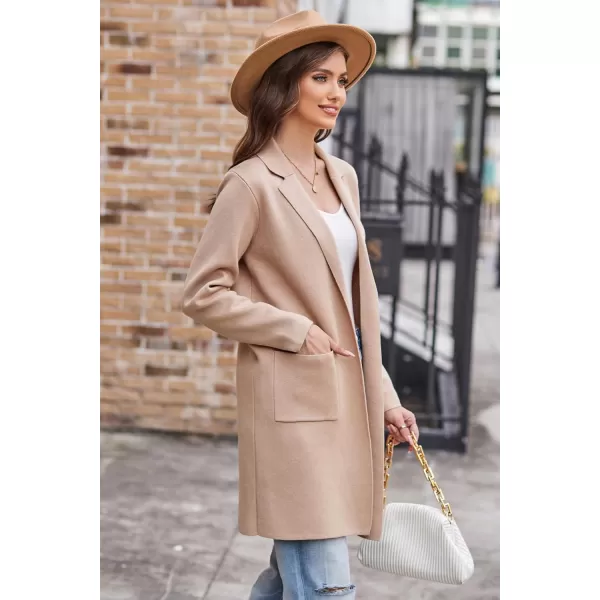 GRACE KARIN Womens 2024 Fashion Open Front Long Cardigan Sweaters Long Sleeve Lapel Knit Sweater Jacket with PocketsApricot