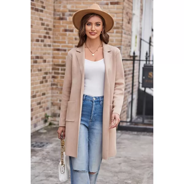 GRACE KARIN Womens 2024 Fashion Open Front Long Cardigan Sweaters Long Sleeve Lapel Knit Sweater Jacket with PocketsApricot