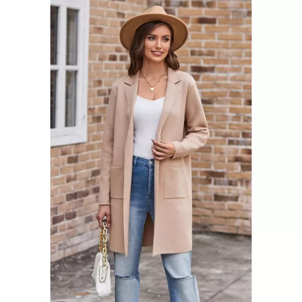 GRACE KARIN Womens 2024 Fashion Open Front Long Cardigan Sweaters Long Sleeve Lapel Knit Sweater Jacket with PocketsApricot