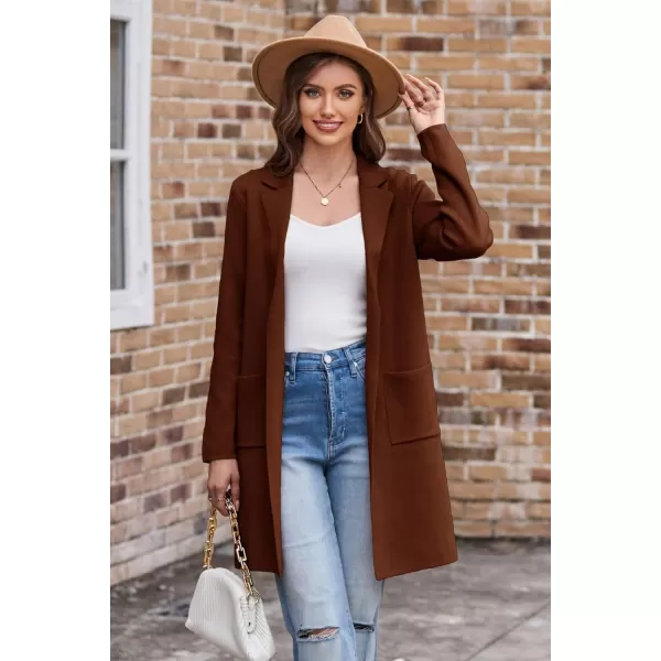 GRACE KARIN Womens 2024 Fashion Open Front Long Cardigan Sweaters Long Sleeve Lapel Knit Sweater Jacket with PocketsCaramel