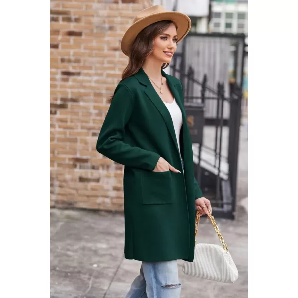 GRACE KARIN Womens 2024 Fashion Open Front Long Cardigan Sweaters Long Sleeve Lapel Knit Sweater Jacket with PocketsGreen