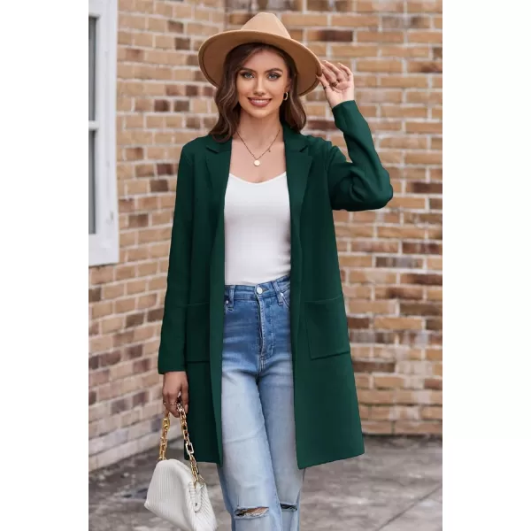 GRACE KARIN Womens 2024 Fashion Open Front Long Cardigan Sweaters Long Sleeve Lapel Knit Sweater Jacket with PocketsGreen