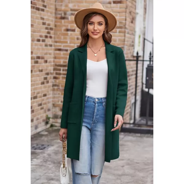GRACE KARIN Womens 2024 Fashion Open Front Long Cardigan Sweaters Long Sleeve Lapel Knit Sweater Jacket with PocketsGreen
