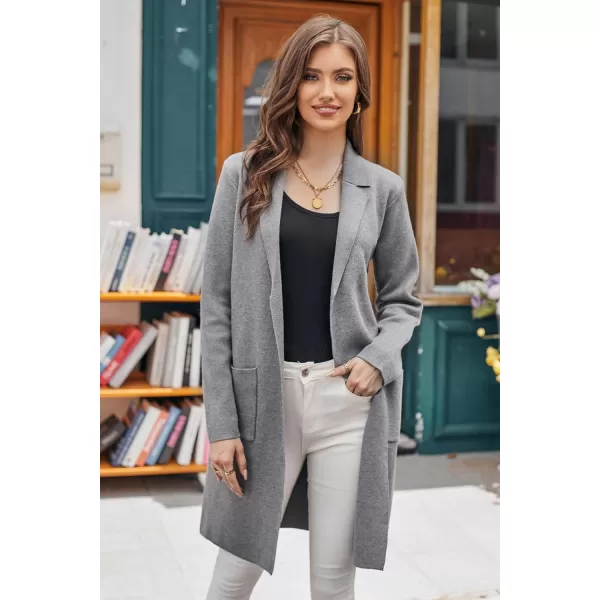 GRACE KARIN Womens 2024 Fashion Open Front Long Cardigan Sweaters Long Sleeve Lapel Knit Sweater Jacket with PocketsHeather Gray