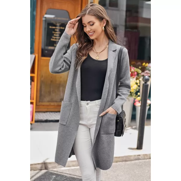 GRACE KARIN Womens 2024 Fashion Open Front Long Cardigan Sweaters Long Sleeve Lapel Knit Sweater Jacket with PocketsHeather Gray