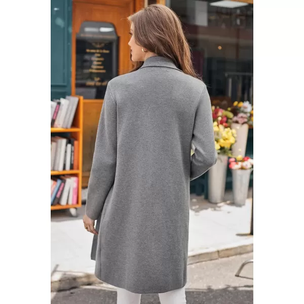 GRACE KARIN Womens 2024 Fashion Open Front Long Cardigan Sweaters Long Sleeve Lapel Knit Sweater Jacket with PocketsHeather Gray