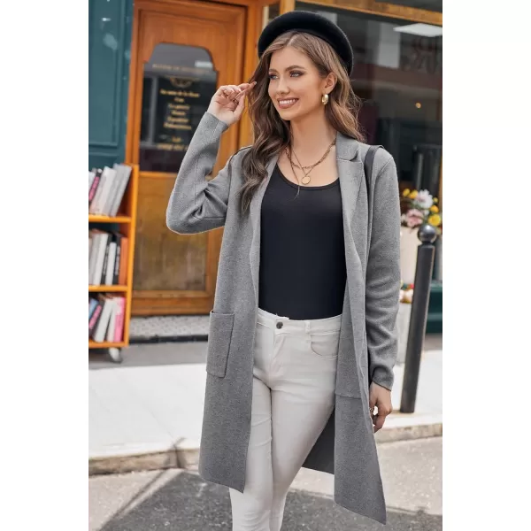 GRACE KARIN Womens 2024 Fashion Open Front Long Cardigan Sweaters Long Sleeve Lapel Knit Sweater Jacket with PocketsHeather Gray