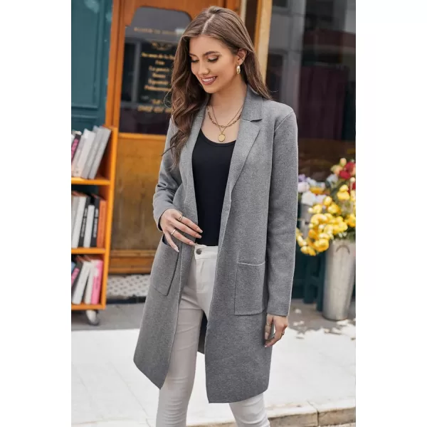 GRACE KARIN Womens 2024 Fashion Open Front Long Cardigan Sweaters Long Sleeve Lapel Knit Sweater Jacket with PocketsHeather Gray