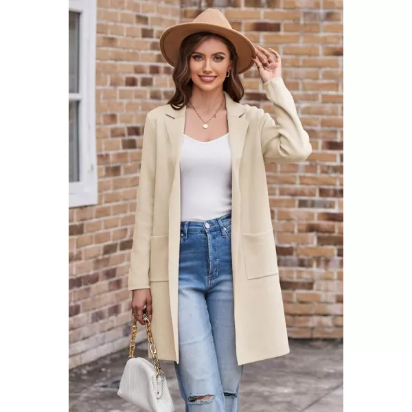 GRACE KARIN Womens 2024 Fashion Open Front Long Cardigan Sweaters Long Sleeve Lapel Knit Sweater Jacket with PocketsLight Beige