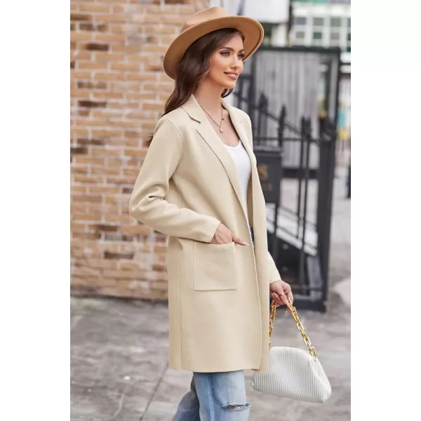 GRACE KARIN Womens 2024 Fashion Open Front Long Cardigan Sweaters Long Sleeve Lapel Knit Sweater Jacket with PocketsLight Beige