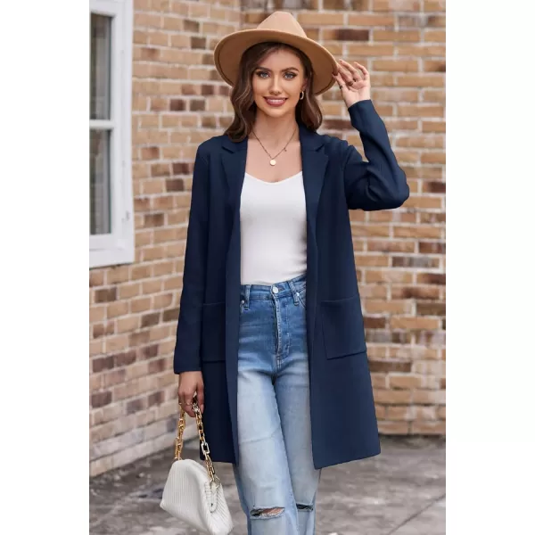 GRACE KARIN Womens 2024 Fashion Open Front Long Cardigan Sweaters Long Sleeve Lapel Knit Sweater Jacket with PocketsNavy Blue