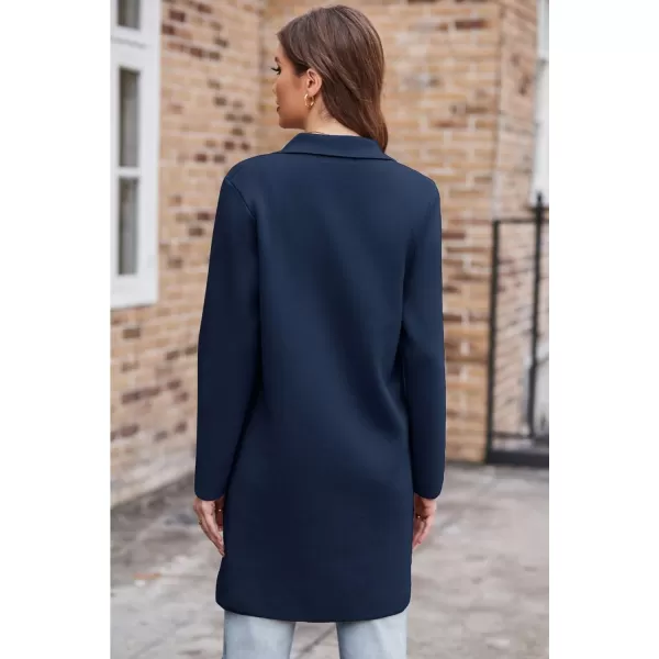 GRACE KARIN Womens 2024 Fashion Open Front Long Cardigan Sweaters Long Sleeve Lapel Knit Sweater Jacket with PocketsNavy Blue