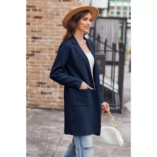 GRACE KARIN Womens 2024 Fashion Open Front Long Cardigan Sweaters Long Sleeve Lapel Knit Sweater Jacket with PocketsNavy Blue
