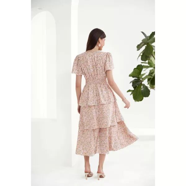 GRACE KARIN Womens 2024 Floral Summer Long Midi Dress V Neck Short Sleeve Ruffle Tiered Layered Boho Swing DressesOrange Floral