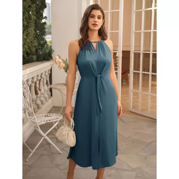 GRACE KARIN Womens 2024 Halter Neck Dress Sleeveless Tie Front Aline Midi Dress Solid Cut Out Prom Wedding Guest DressGray Blue