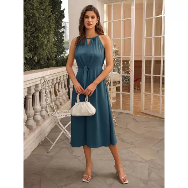 GRACE KARIN Womens 2024 Halter Neck Dress Sleeveless Tie Front Aline Midi Dress Solid Cut Out Prom Wedding Guest DressGray Blue