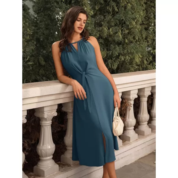 GRACE KARIN Womens 2024 Halter Neck Dress Sleeveless Tie Front Aline Midi Dress Solid Cut Out Prom Wedding Guest DressGray Blue