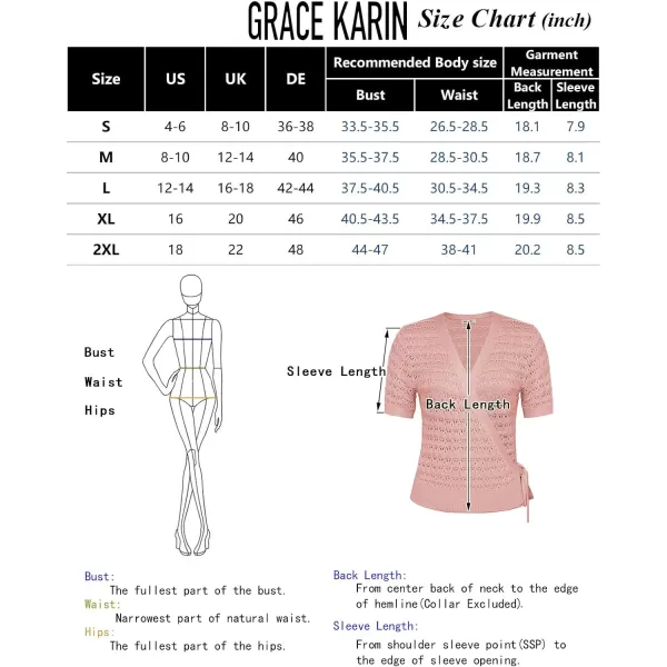 GRACE KARIN Womens 2024 Lightweight Short Sleeve Wrap VNeck Hollow Out Tie Croppe Cardigan Shrug SweatersBlack