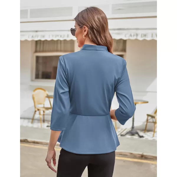 GRACE KARIN Womens 2024 Peplum Tops Dressy Wrap V Neck 34 Sleeve Work Blouse Solid Tie Waist Business Casual ShirtsGray Blue