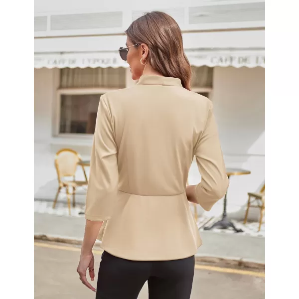 GRACE KARIN Womens 2024 Peplum Tops Dressy Wrap V Neck 34 Sleeve Work Blouse Solid Tie Waist Business Casual ShirtsKhaki