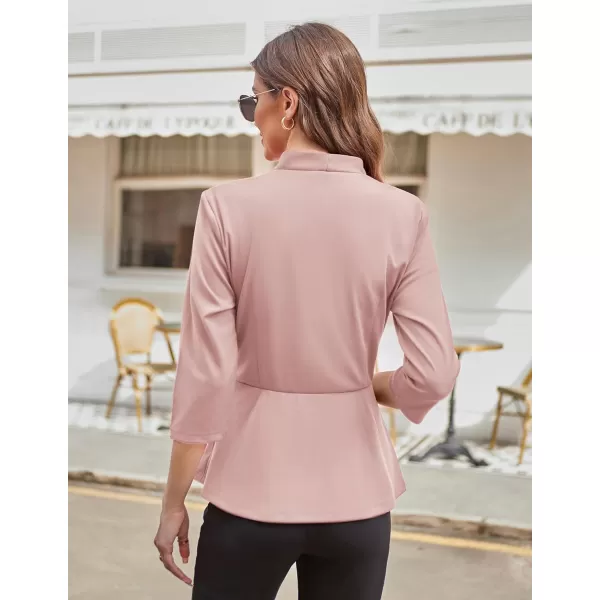 GRACE KARIN Womens 2024 Peplum Tops Dressy Wrap V Neck 34 Sleeve Work Blouse Solid Tie Waist Business Casual ShirtsPink