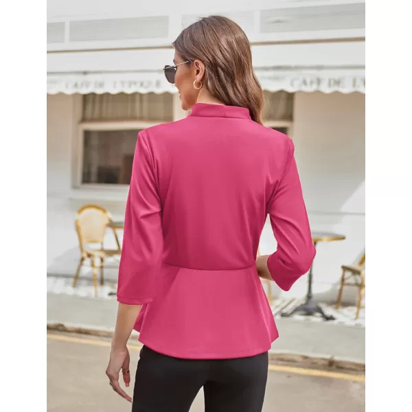 GRACE KARIN Womens 2024 Peplum Tops Dressy Wrap V Neck 34 Sleeve Work Blouse Solid Tie Waist Business Casual ShirtsRose Red