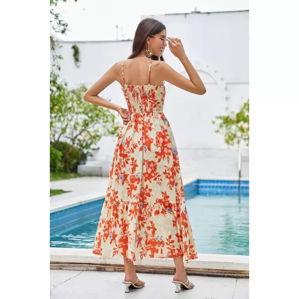 GRACE KARIN Womens 2024 Summer Beach Dress Floral V Neck Tie Front Spaghetti Strap Flowy Long Dress Boho Maxi DressOrange Floral