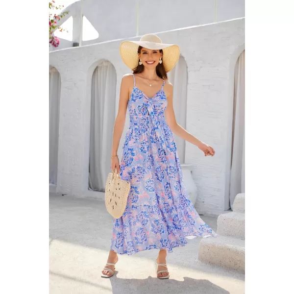 GRACE KARIN Womens 2024 Summer Beach Dress Floral V Neck Tie Front Spaghetti Strap Flowy Long Dress Boho Maxi DressPurple Floral