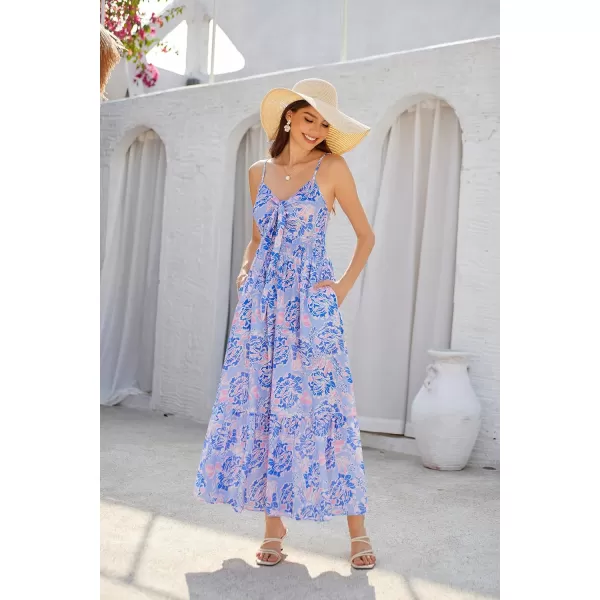 GRACE KARIN Womens 2024 Summer Beach Dress Floral V Neck Tie Front Spaghetti Strap Flowy Long Dress Boho Maxi DressPurple Floral