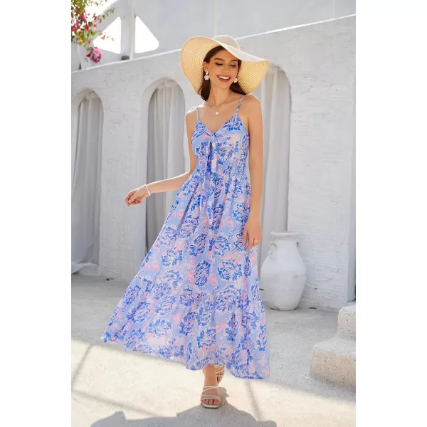 GRACE KARIN Womens 2024 Summer Beach Dress Floral V Neck Tie Front Spaghetti Strap Flowy Long Dress Boho Maxi DressPurple Floral