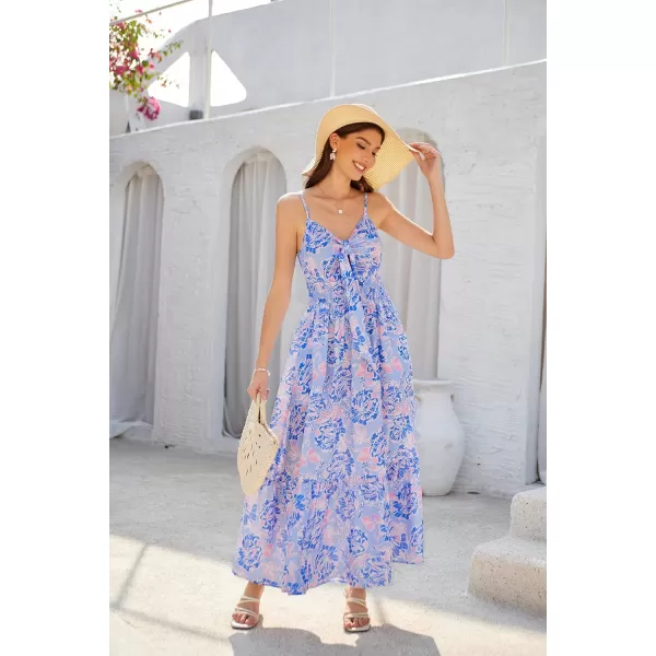 GRACE KARIN Womens 2024 Summer Beach Dress Floral V Neck Tie Front Spaghetti Strap Flowy Long Dress Boho Maxi DressPurple Floral