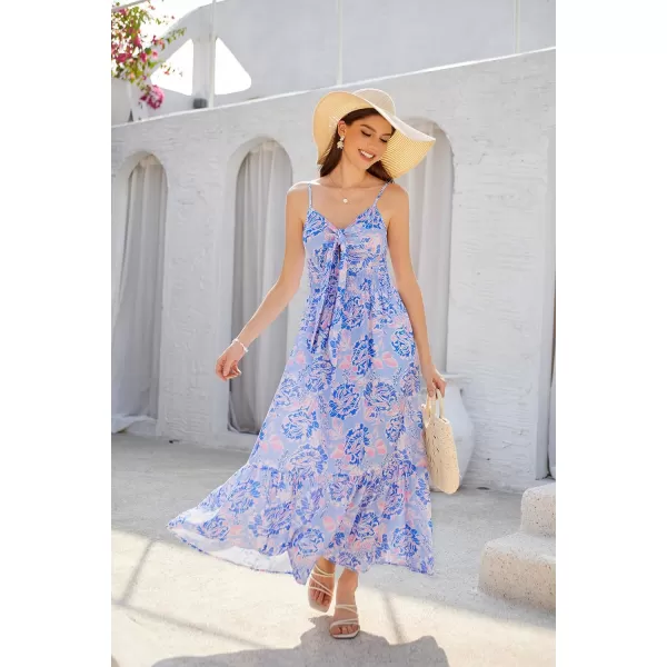 GRACE KARIN Womens 2024 Summer Beach Dress Floral V Neck Tie Front Spaghetti Strap Flowy Long Dress Boho Maxi DressPurple Floral