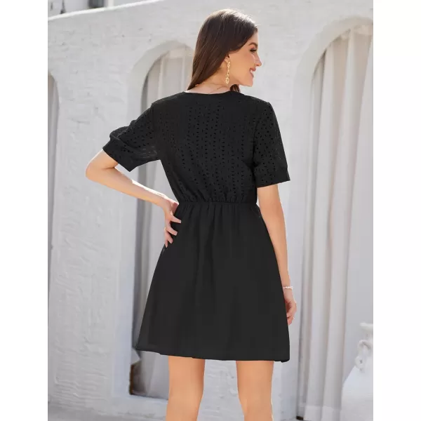 GRACE KARIN Womens 2024 Summer Dresses Wrap V Neck Puff Sleeve Elastic Waist Casual A Line Wedding Short Mini DressBlack