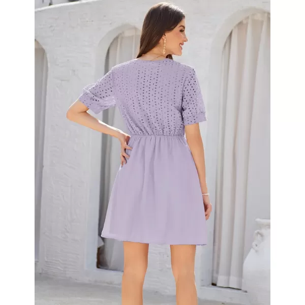 GRACE KARIN Womens 2024 Summer Dresses Wrap V Neck Puff Sleeve Elastic Waist Casual A Line Wedding Short Mini DressLight Purple