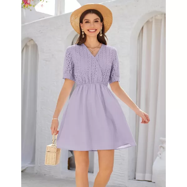 GRACE KARIN Womens 2024 Summer Dresses Wrap V Neck Puff Sleeve Elastic Waist Casual A Line Wedding Short Mini DressLight Purple