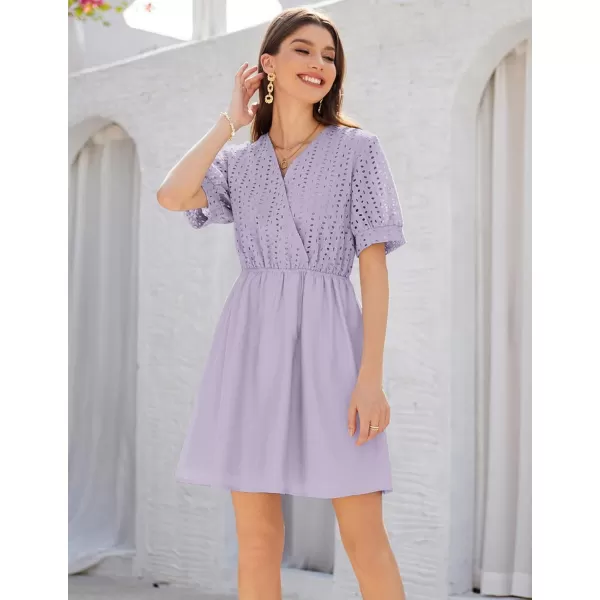 GRACE KARIN Womens 2024 Summer Dresses Wrap V Neck Puff Sleeve Elastic Waist Casual A Line Wedding Short Mini DressLight Purple