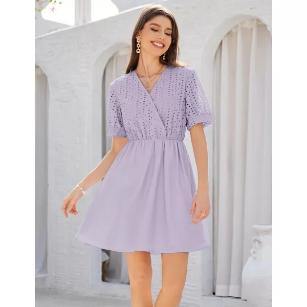 GRACE KARIN Womens 2024 Summer Dresses Wrap V Neck Puff Sleeve Elastic Waist Casual A Line Wedding Short Mini DressLight Purple