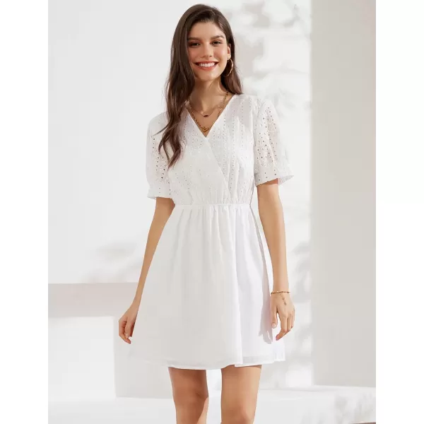 GRACE KARIN Womens 2024 Summer Dresses Wrap V Neck Puff Sleeve Elastic Waist Casual A Line Wedding Short Mini DressWhite